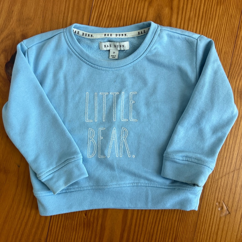 Rae Dunn Little Bear Light Blue Cozy and Cute Kids Sweatshirt 3T